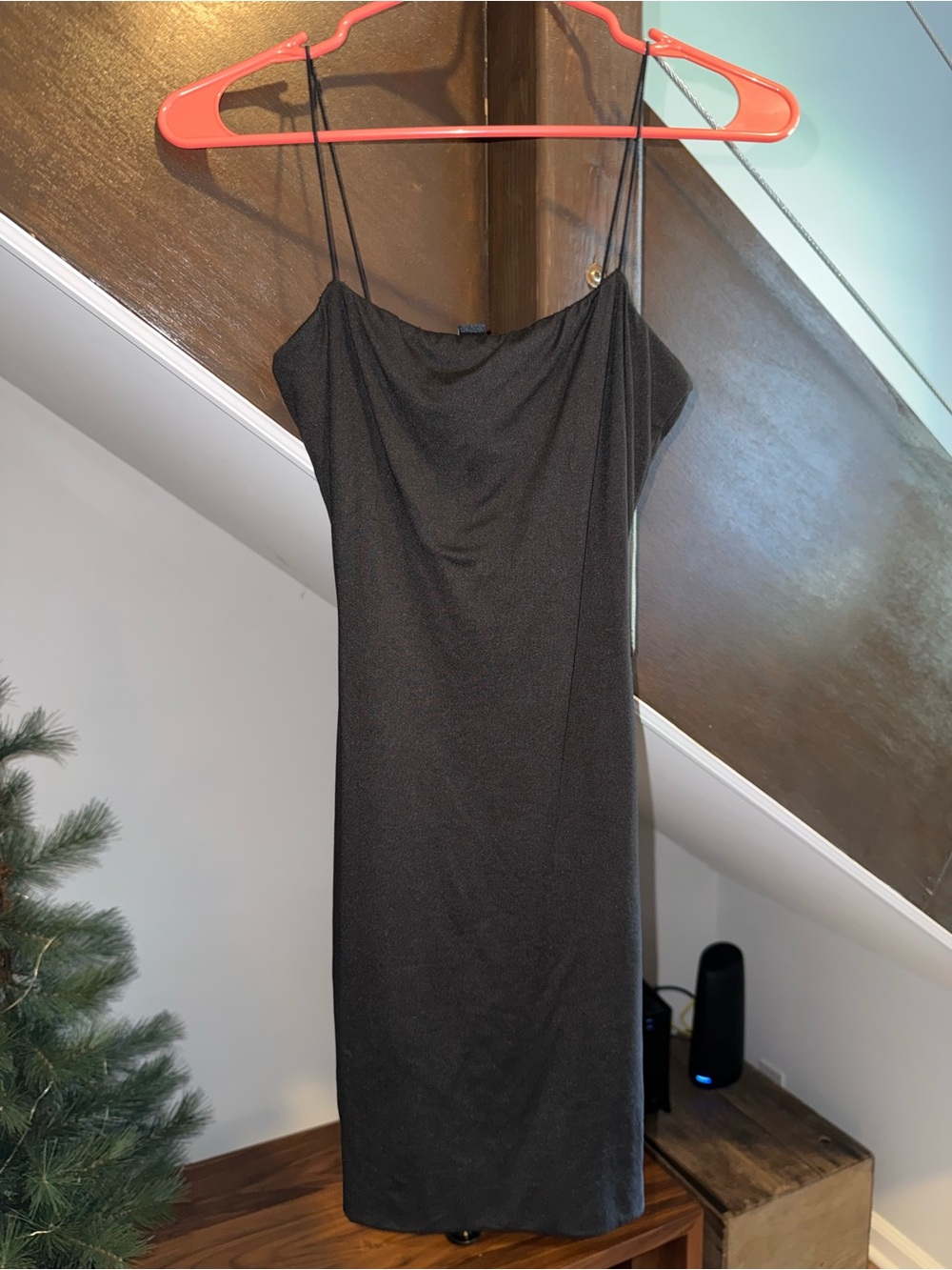 Windsor Black Midi Slip Dress with Spaghetti Straps